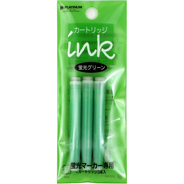 Platinum Preppy Highlighter Green Ink Cartridge 3/pack-Pen Boutique Ltd