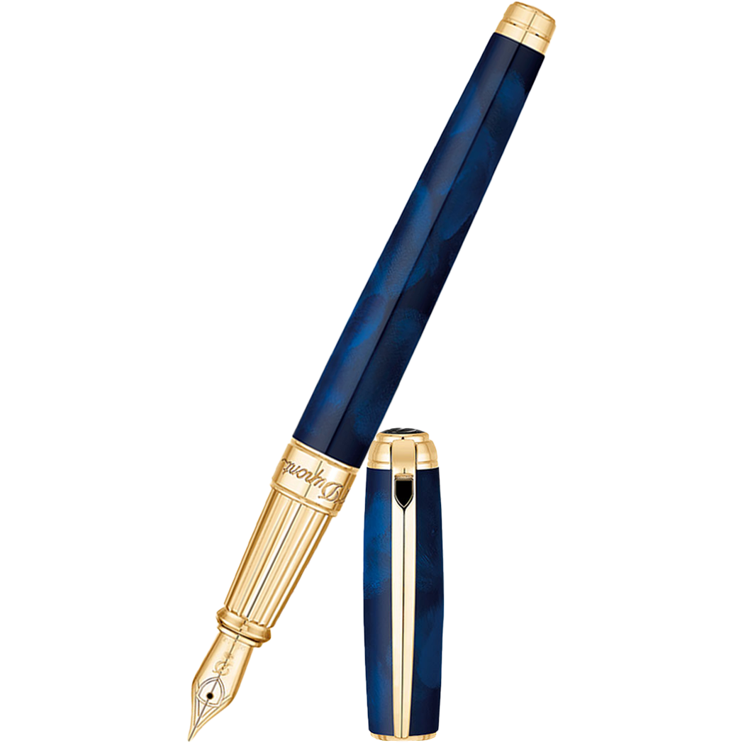 ST Dupont Atelier Line D Large Fountain Pen - Gold Trim - Blue Natural Lacquer-Pen Boutique Ltd
