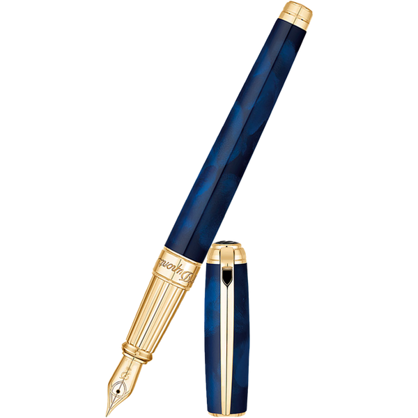 ST Dupont Atelier Line D Large Fountain Pen - Gold Trim - Blue Natural Lacquer-Pen Boutique Ltd