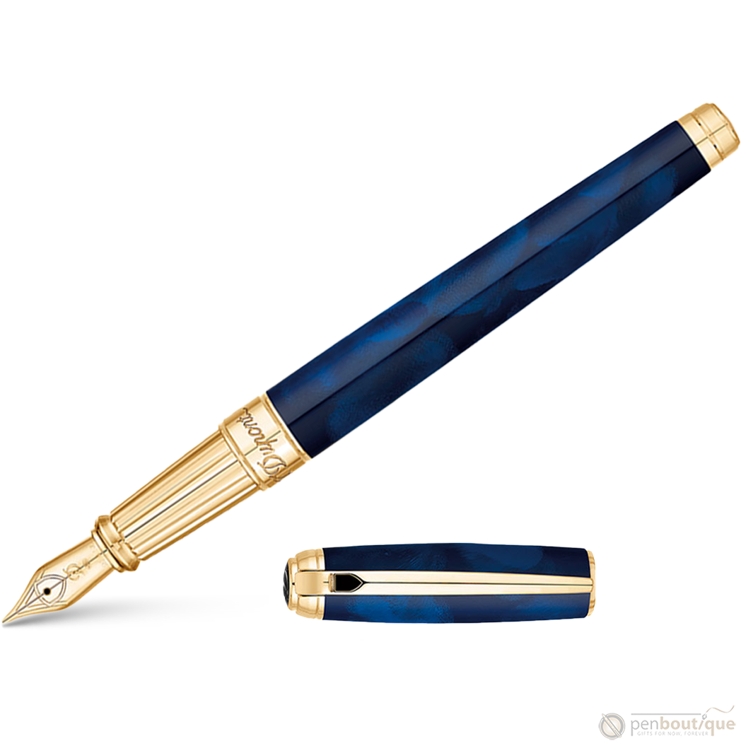 ST Dupont Atelier Line D Large Fountain Pen - Gold Trim - Blue Natural Lacquer-Pen Boutique Ltd