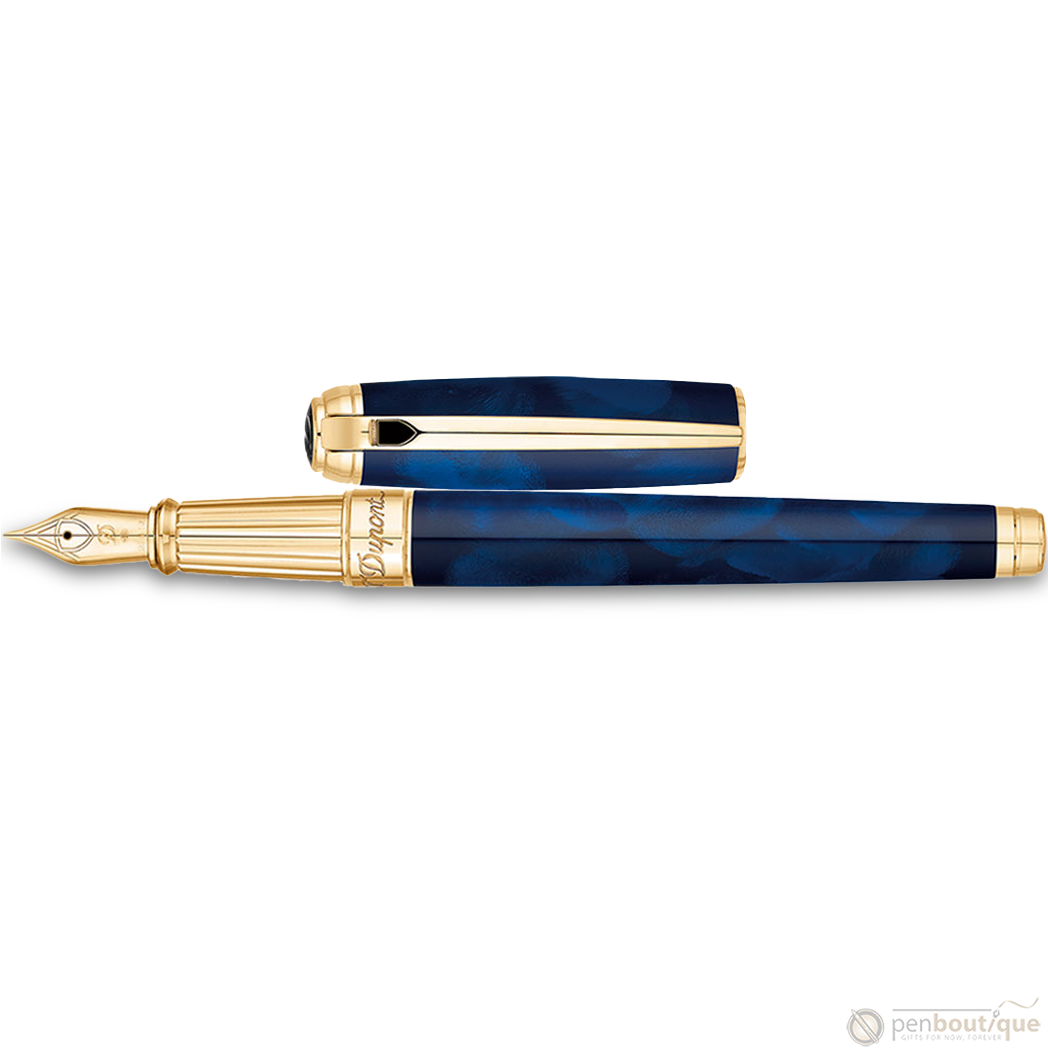 ST Dupont Atelier Line D Large Fountain Pen - Gold Trim - Blue Natural Lacquer-Pen Boutique Ltd