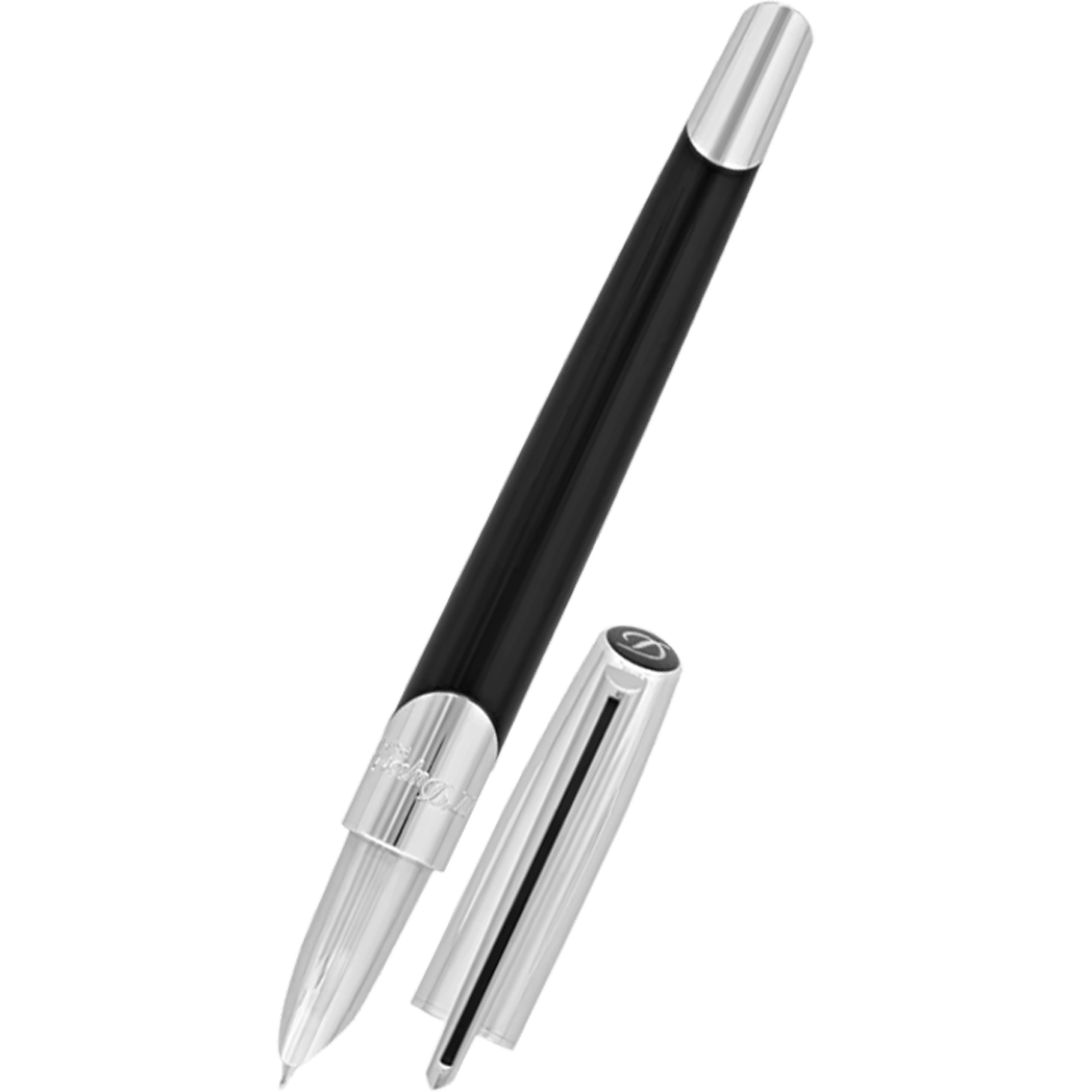 ST Dupont Defi Millennium Fountain Pen - Black - Shiny Silver Trim-Pen Boutique Ltd