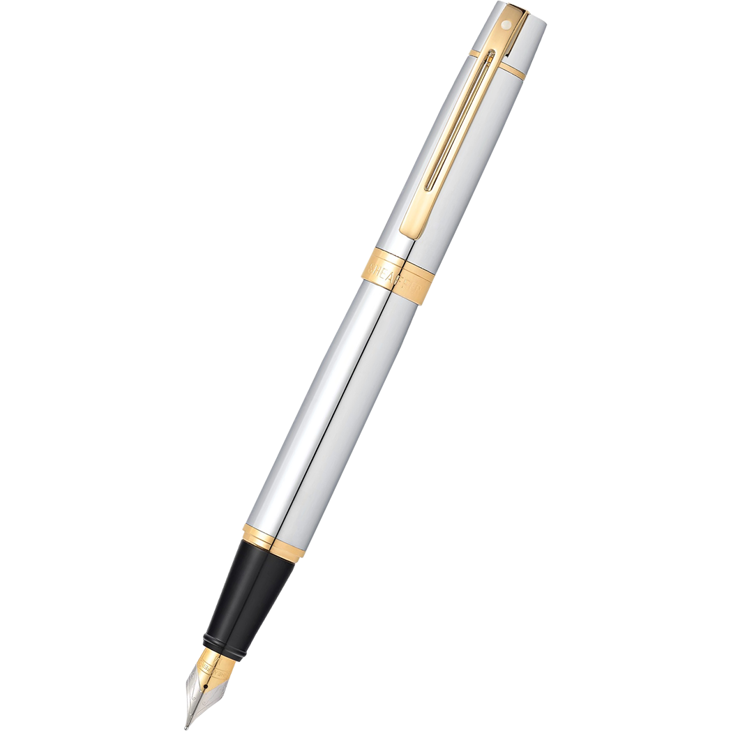 Sheaffer 300 Fountain Pen - Gold Plated Trim - Chrome - Stainless Steel-Pen Boutique Ltd