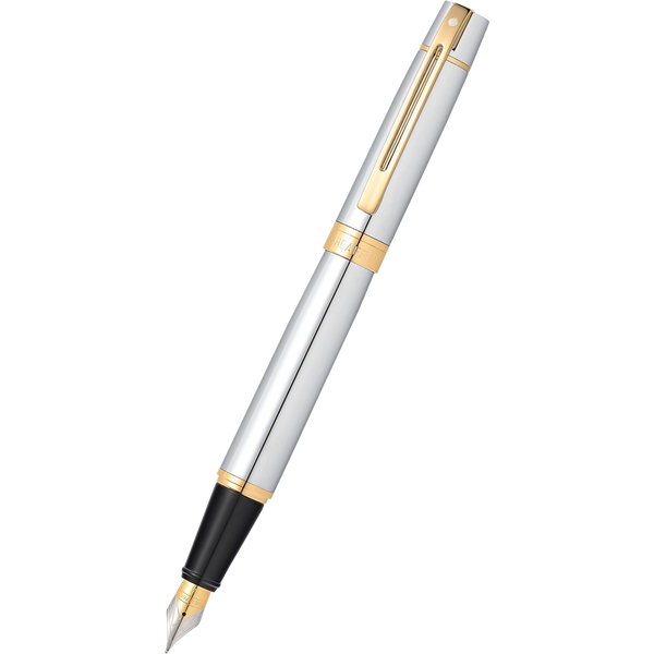 Sheaffer 300 Fountain Pen - Gold Plated Trim - Chrome - Stainless Steel-Pen Boutique Ltd