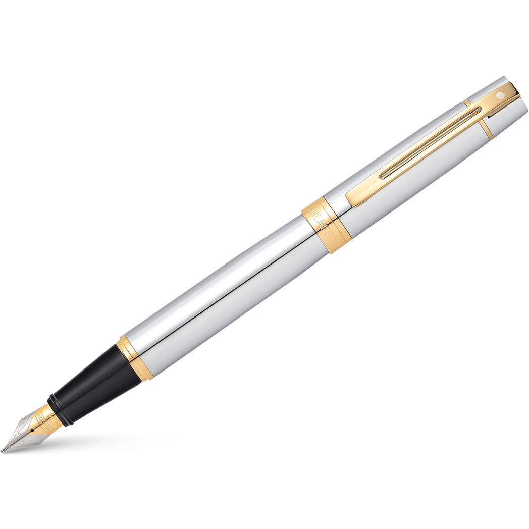 Sheaffer 300 Fountain Pen - Gold Plated Trim - Chrome - Stainless Steel-Pen Boutique Ltd