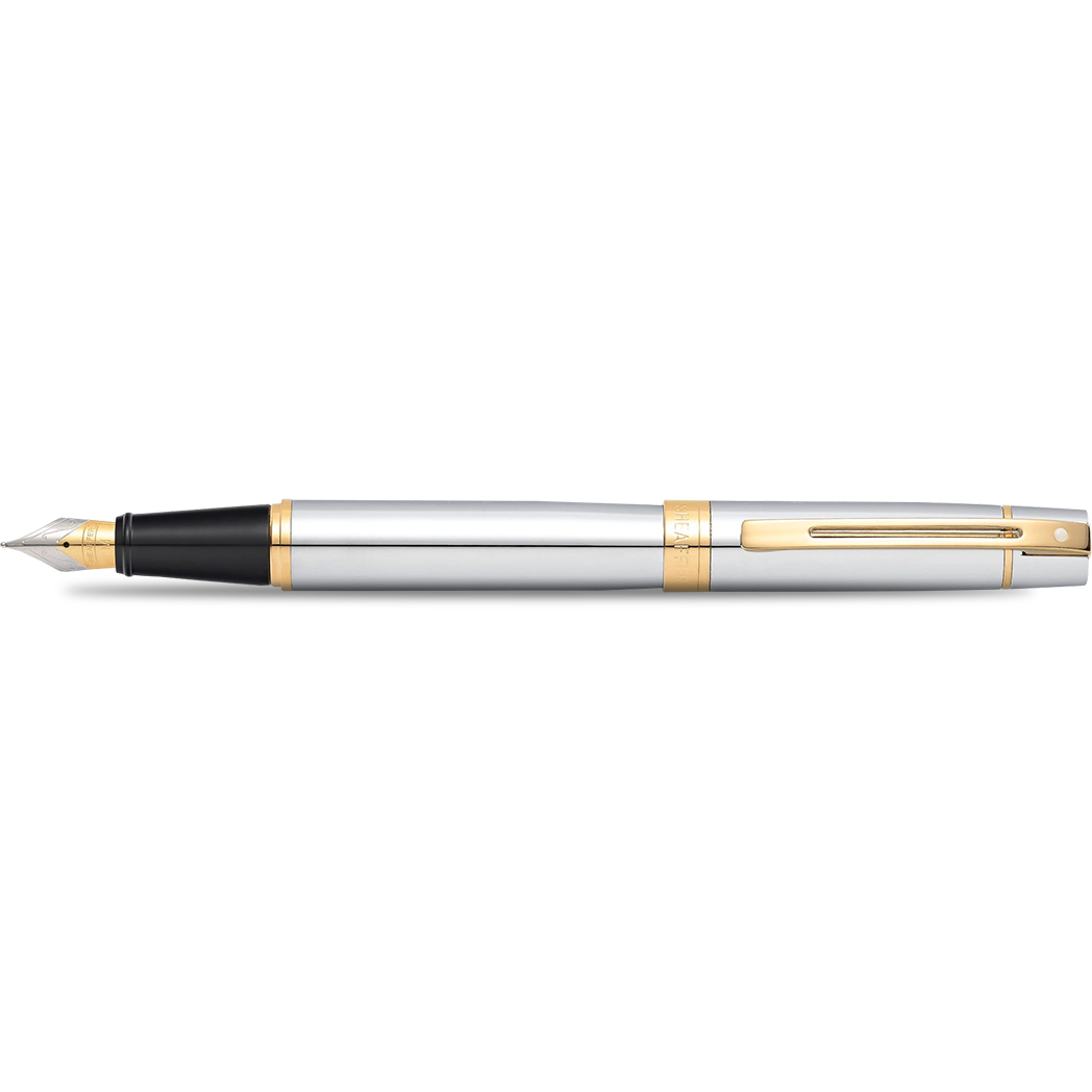 Sheaffer 300 Fountain Pen - Gold Plated Trim - Chrome - Stainless Steel-Pen Boutique Ltd