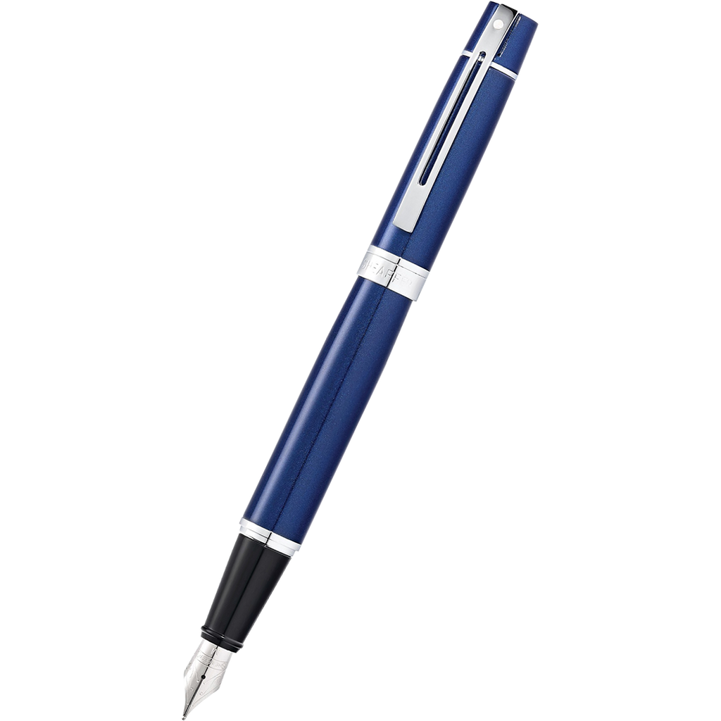 Sheaffer 300 Fountain Pen - Chrome Trim - Glossy Blue Lacquer - Stainless Steel-Pen Boutique Ltd