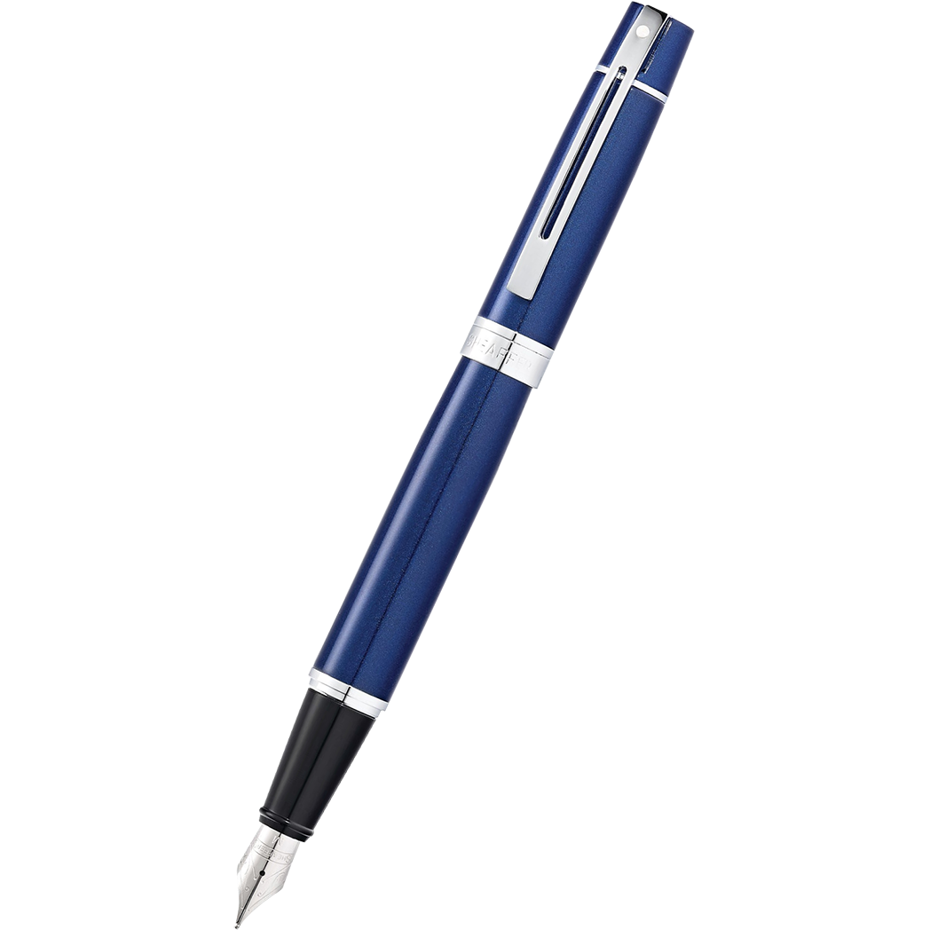 Sheaffer 300 Fountain Pen - Chrome Trim - Glossy Blue Lacquer - Stainless Steel-Pen Boutique Ltd