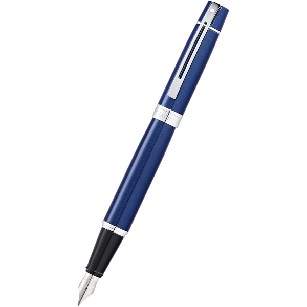 Sheaffer 300 Fountain Pen - Chrome Trim - Glossy Blue Lacquer - Stainless Steel-Pen Boutique Ltd