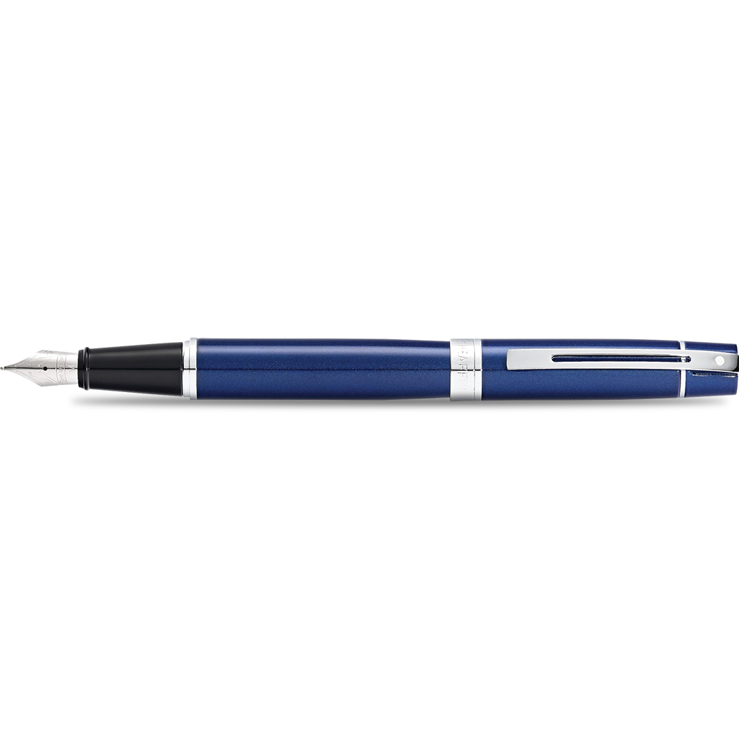 Sheaffer 300 Fountain Pen - Chrome Trim - Glossy Blue Lacquer - Stainless Steel-Pen Boutique Ltd