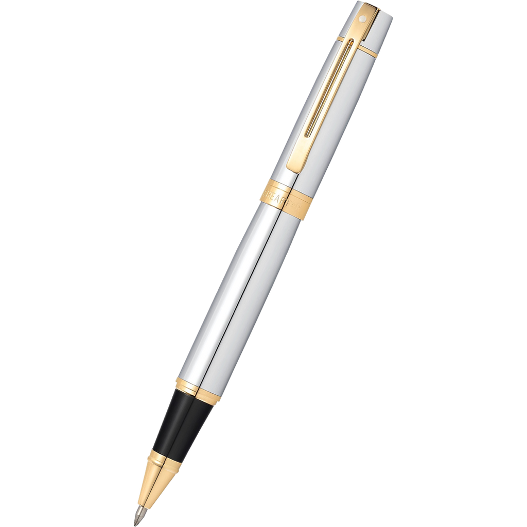 Sheaffer 300 Rollerball Pen - Gold Plated Trim - Chrome-Pen Boutique Ltd
