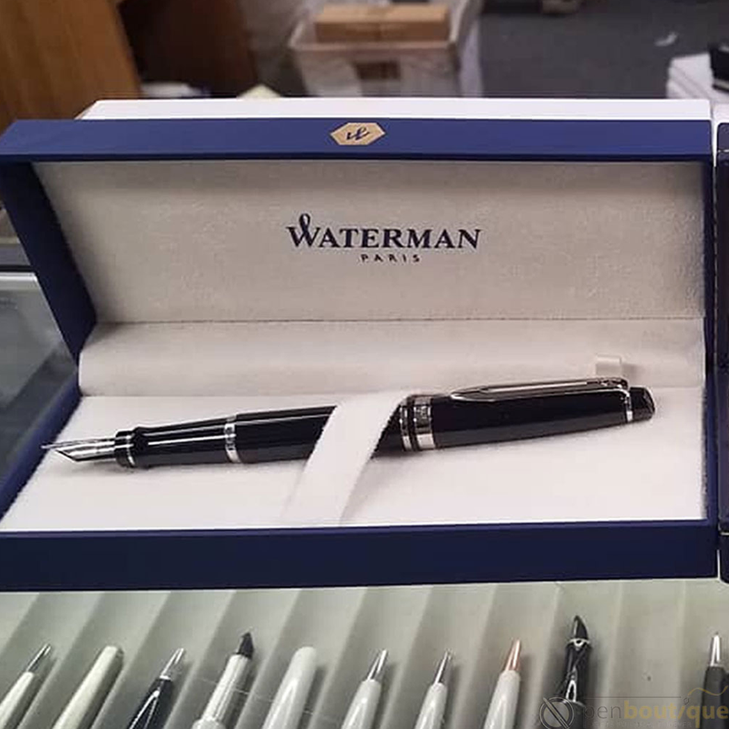 Waterman Expert Black Chrome Trim Fountain Pen Medium Point-Pen Boutique Ltd