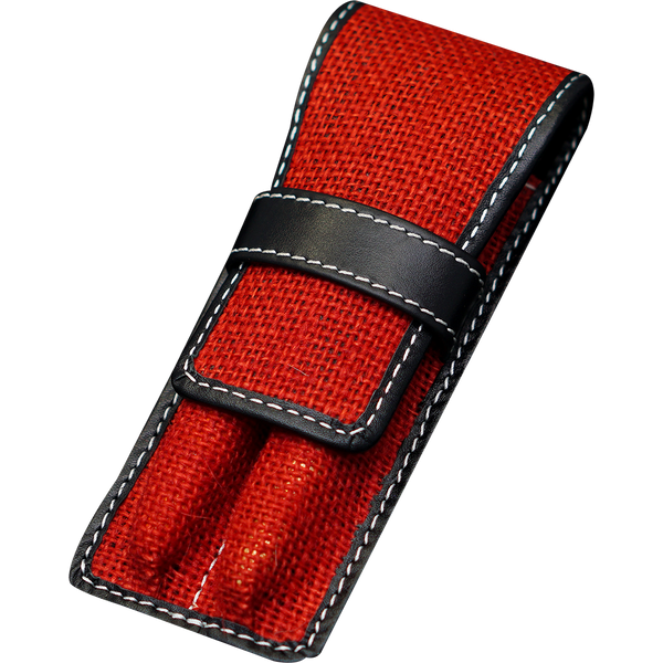 Pen Boutique Yak Leather 2 Pen Jute Cover - Red/Black-Pen Boutique Ltd
