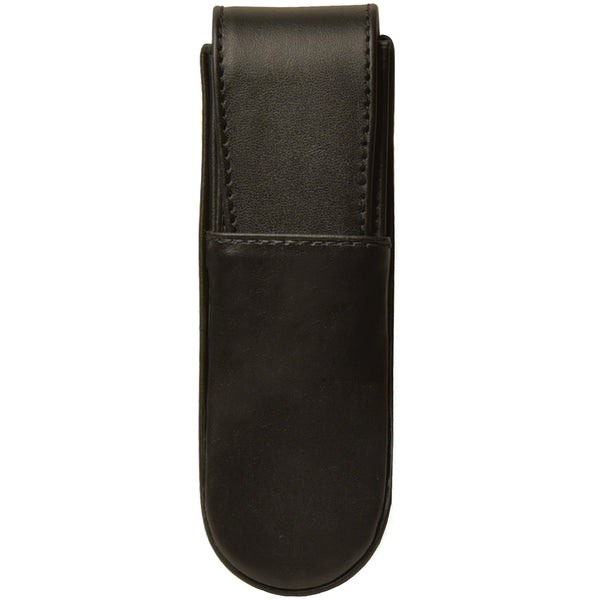 Aston Leather Black Round Bottom Double Pen Box-Pen Boutique Ltd