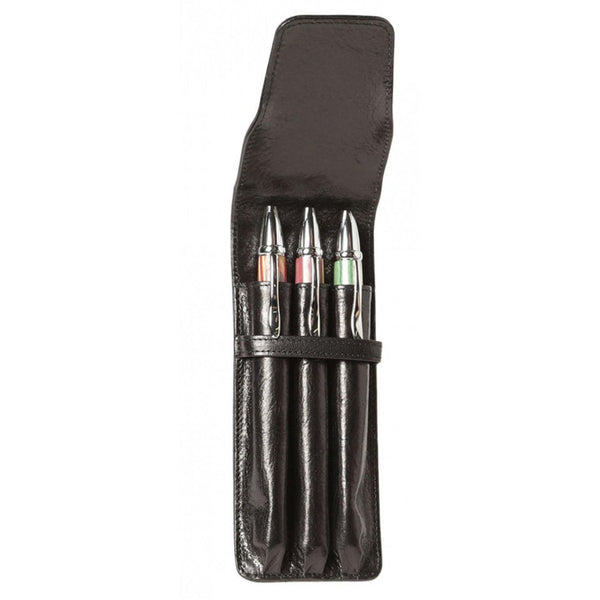 Aston Leather Black Finger Style Triple Pen Case-Pen Boutique Ltd
