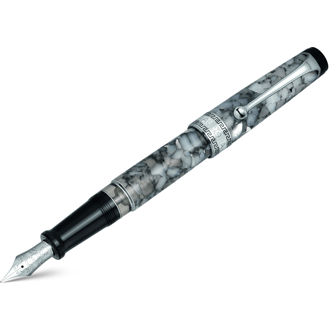 Aurora Optima Auroloide Fountain Pen - Nero Perla - Silver Trim-Pen Boutique Ltd