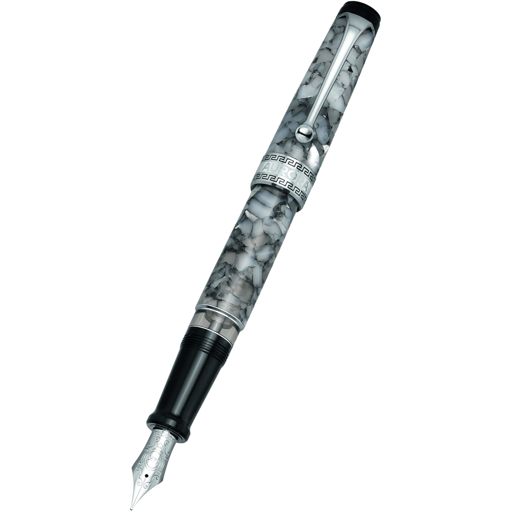 Aurora Optima Auroloide Fountain Pen - Nero Perla - Silver Trim-Pen Boutique Ltd