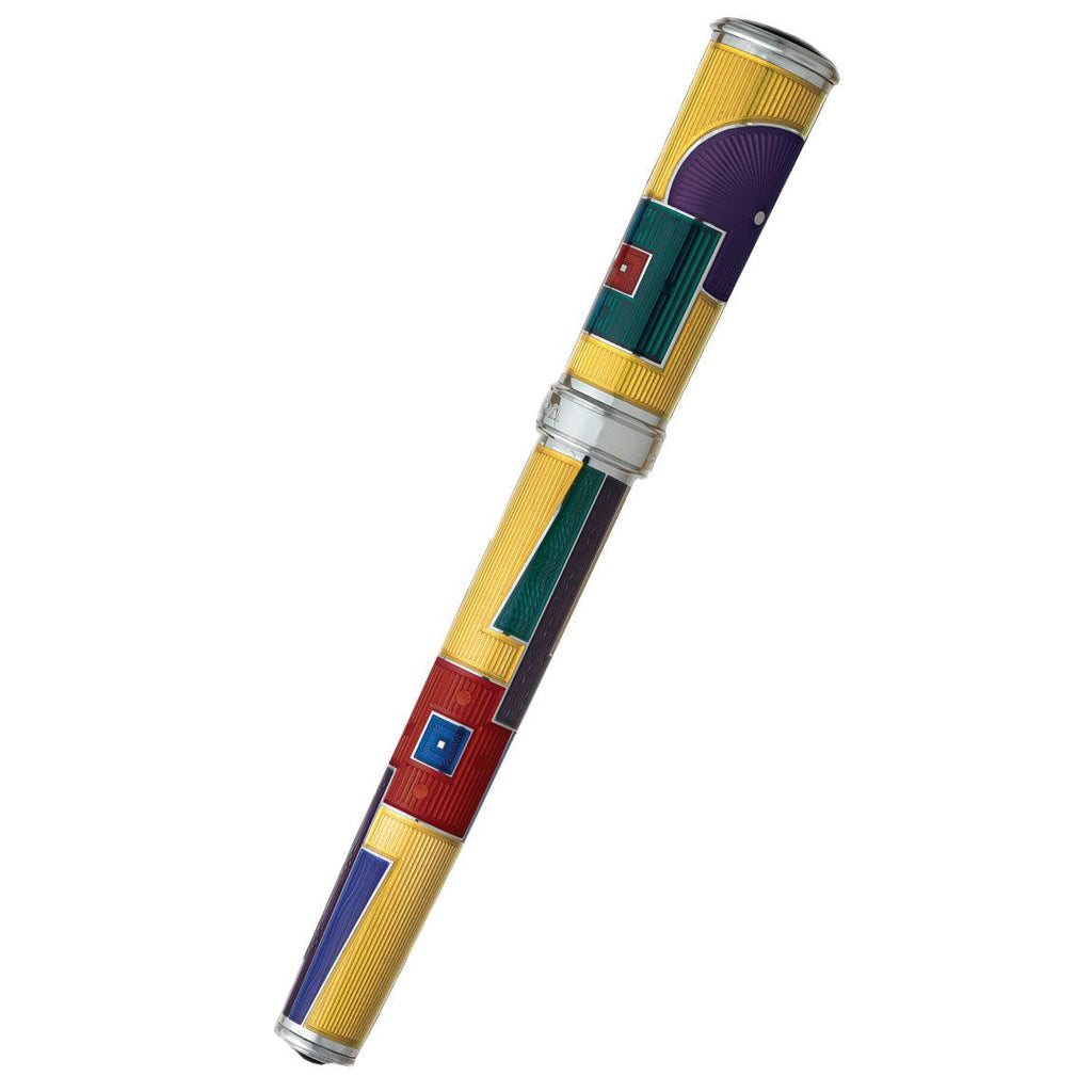 David Oscarson 15th Anniversary/American Art Deco Fountain Pen -Translucent Amber with Multi-colored Enamel - Pen Boutique Ltd