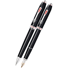 Cross Townsend Fountain Pen and Ballpoint SET - Scuderia Ferrari - Glossy Black - Rhodium Trim (Gold NIb)-Pen Boutique Ltd