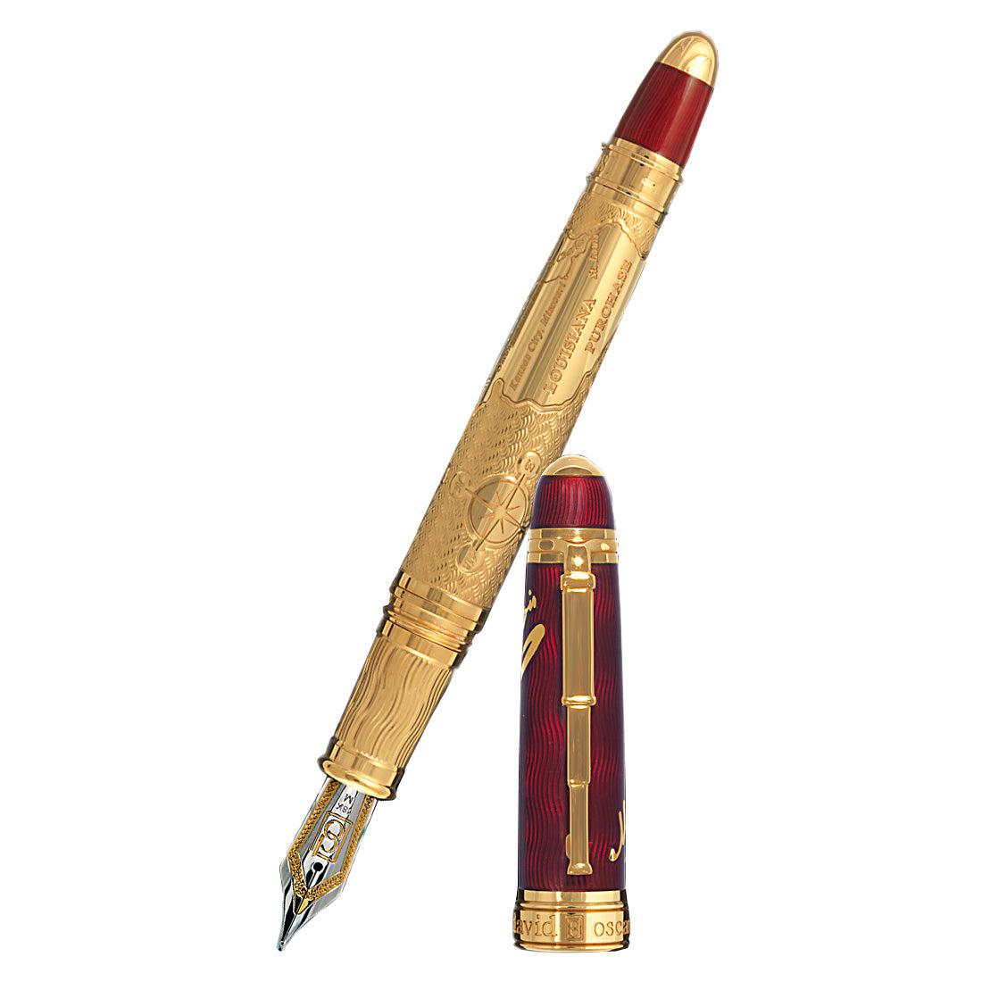 David Oscarson Meriwether Lewis Fountain Pen - Ruby Red Gold Vermeil-Pen Boutique Ltd