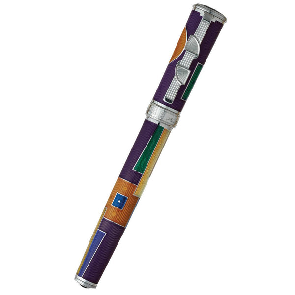 David Oscarson 15th Anniversary/American Art Deco Fountain Pen - Translucent Violet with Multi-colored Enamel-Pen Boutique Ltd