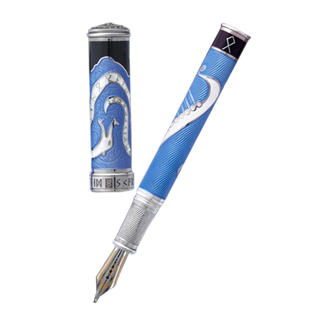 David Oscarson Valhalla Fountain Pen - Odin - Black White and Blue-Pen Boutique Ltd