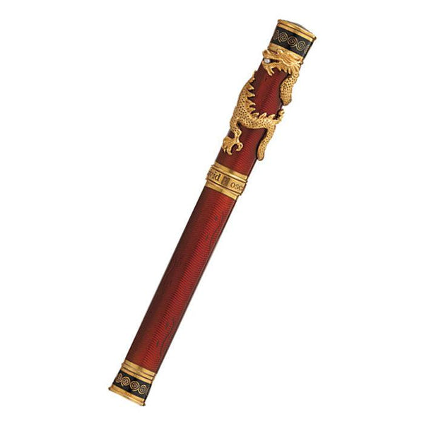 David Oscarson Black Water Dragon Rollerball Pen - Opaque Onyx Black and Translucent Ruby Red Hard Enamel with Gold Vermeil-Pen Boutique Ltd
