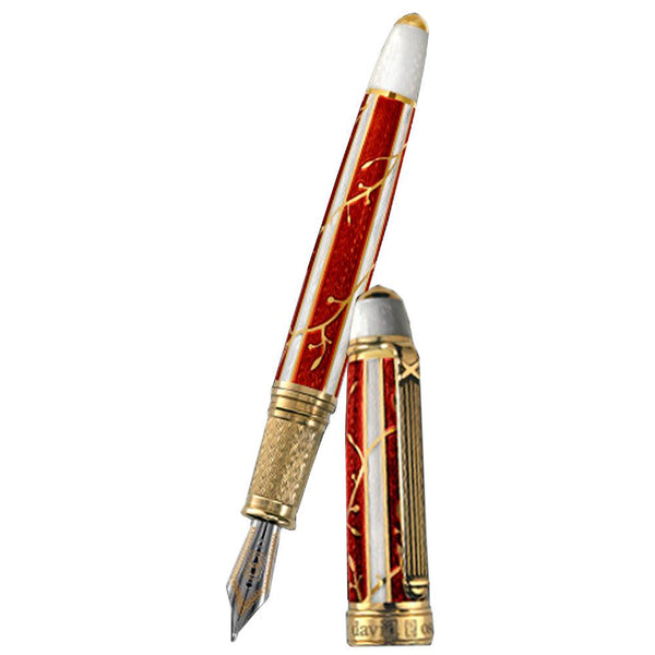 David Oscarson Trellis Fountain Pen - Limited Edition - Red & White/18k YG Vermeil-Pen Boutique Ltd