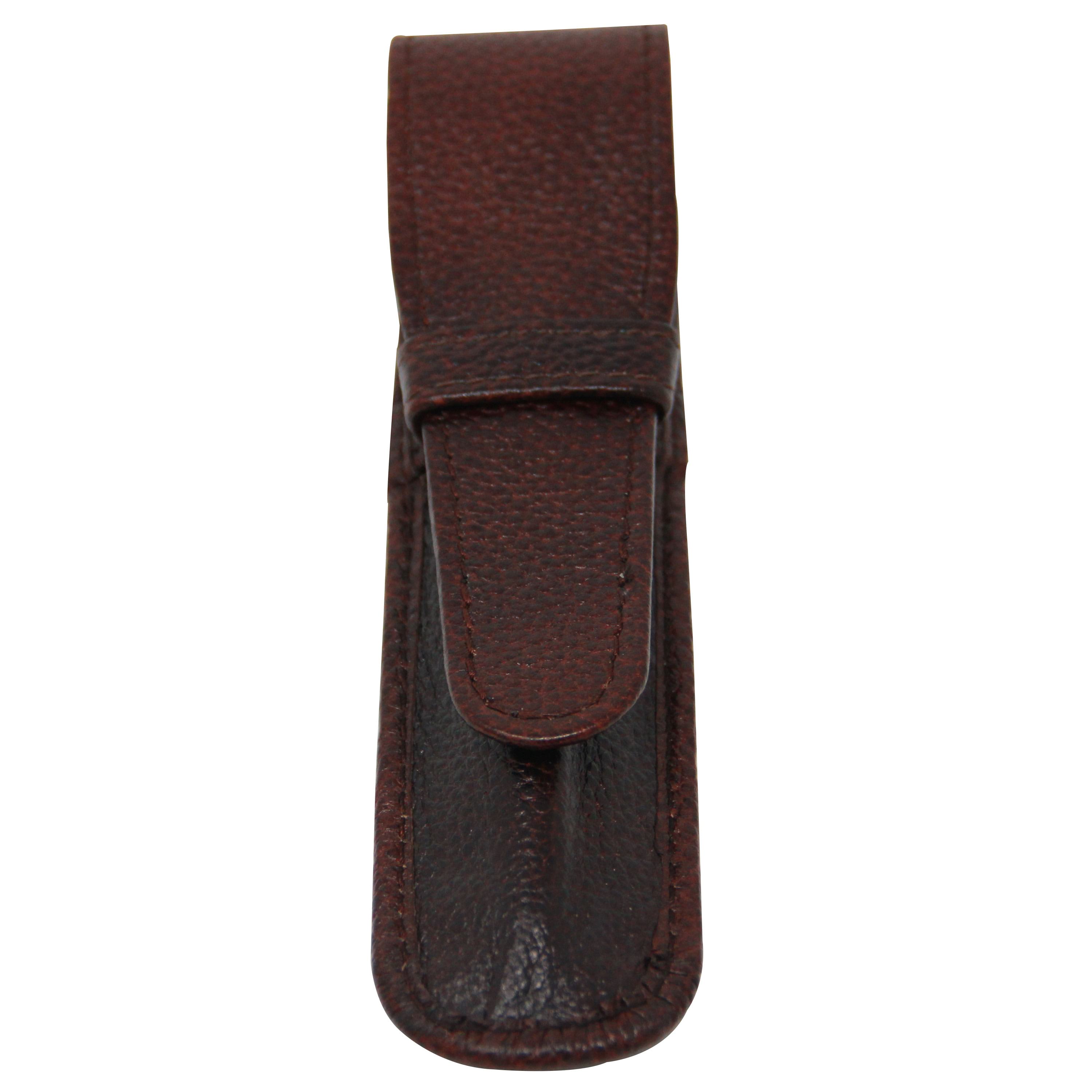 Yak Leather Premium Leather One Pen Pouch with Flap Brown-Pen Boutique Ltd