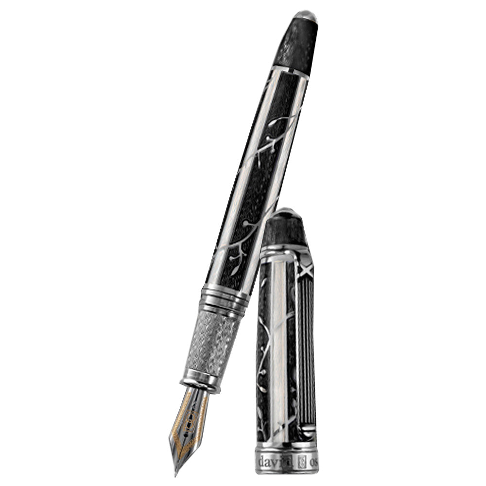 David Oscarson Trellis Fountain Pen - Limited Edition - Black & White/Rhodium Vermeil-Pen Boutique Ltd