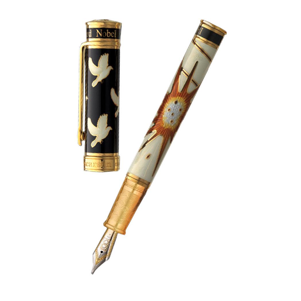 David Oscarson Alfred Bernhard Nobel Fountain Pen - White Gold w/ White Barrel-Pen Boutique Ltd