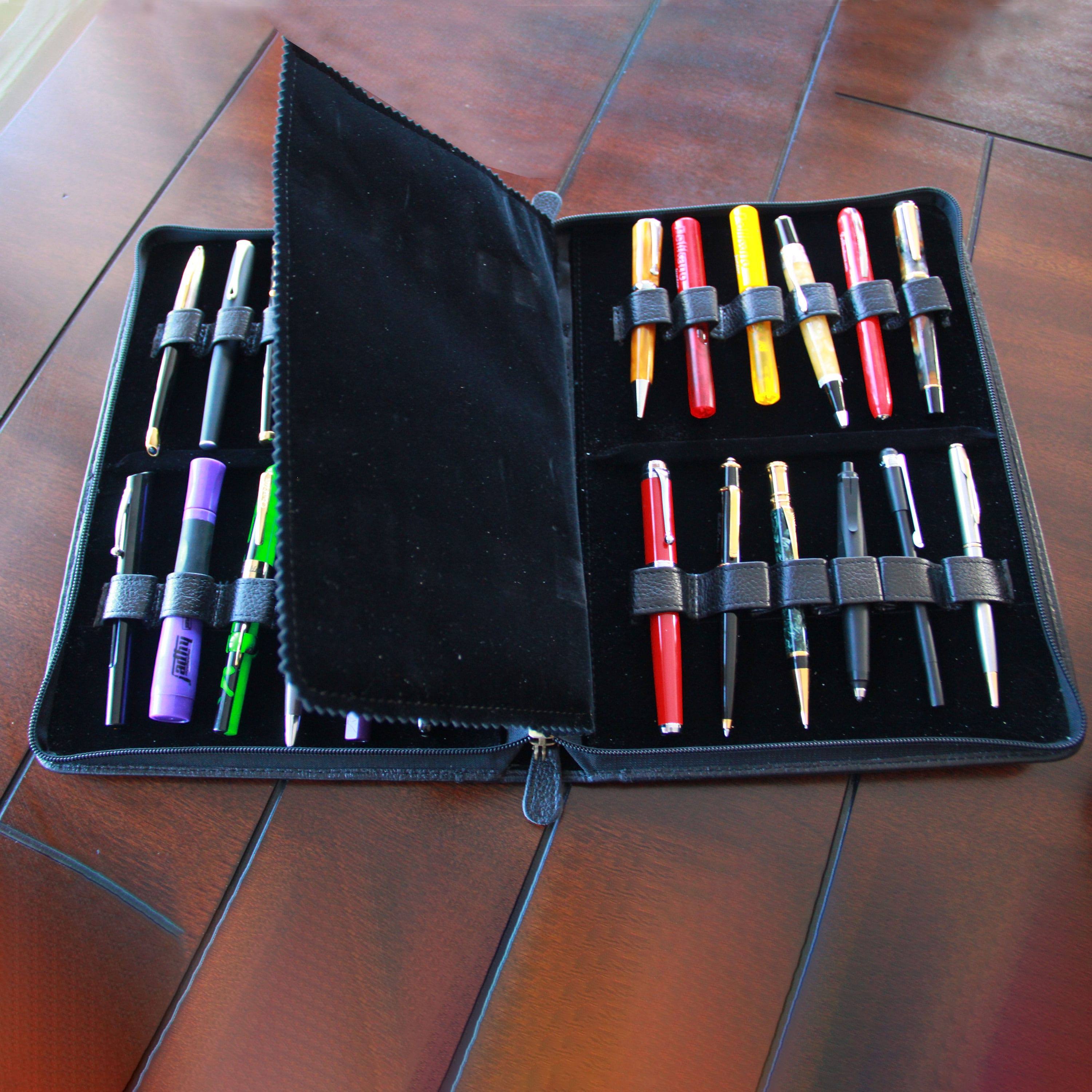 Yak Leather Premium Leather 24 Pen Case Black-Pen Boutique Ltd