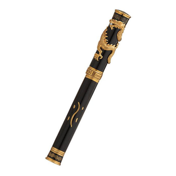 David Oscarson Black Water Dragon Rollerball Pen - Opaque Onyx Black Hard Enamel with Gold Vermeil-Pen Boutique Ltd