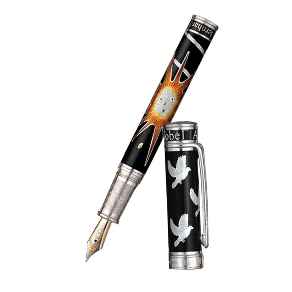 David Oscarson Alfred Bernhard Nobel Fountain Pen - Black Silver w/ Black Barrel-Pen Boutique Ltd