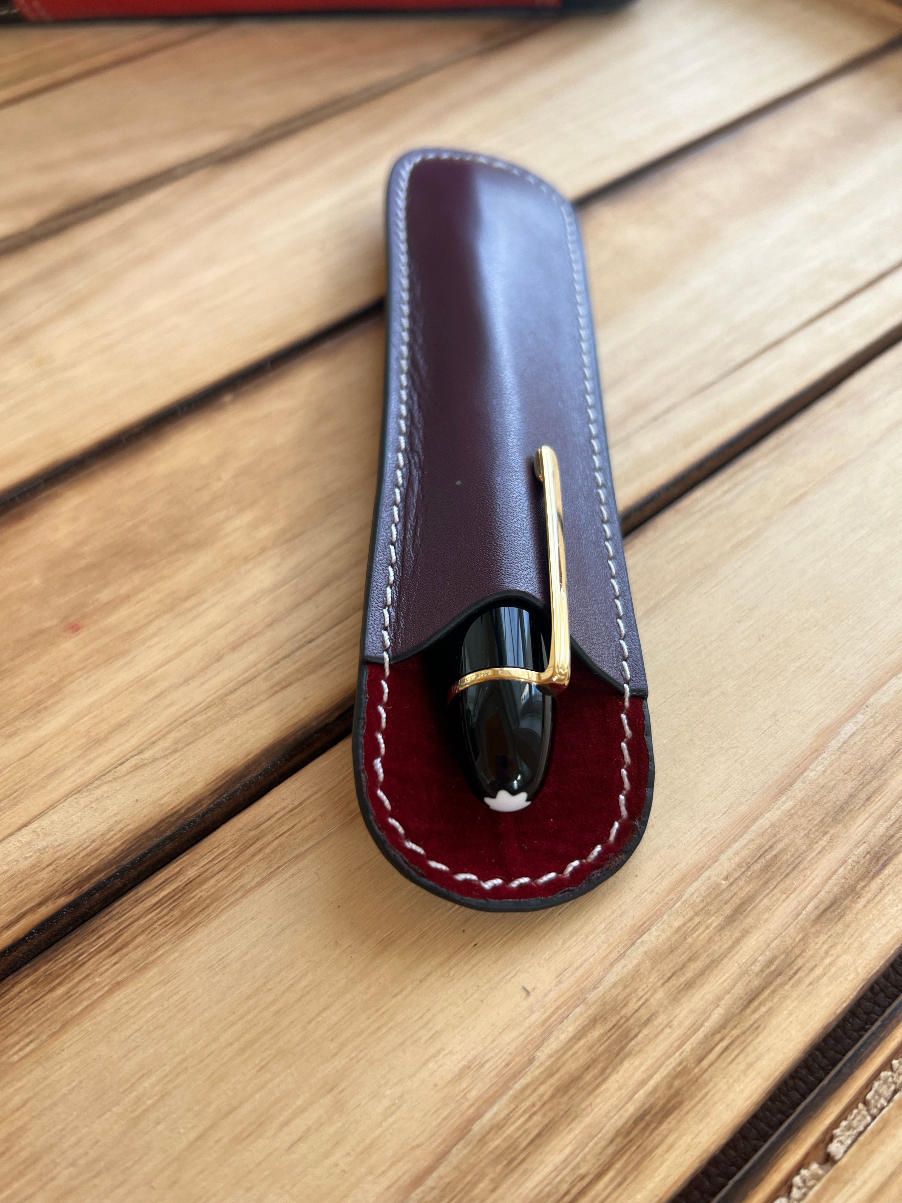 Pen Boutique Yak Leather Single Pen Sleeve - Brown/Dark Red-Pen Boutique Ltd