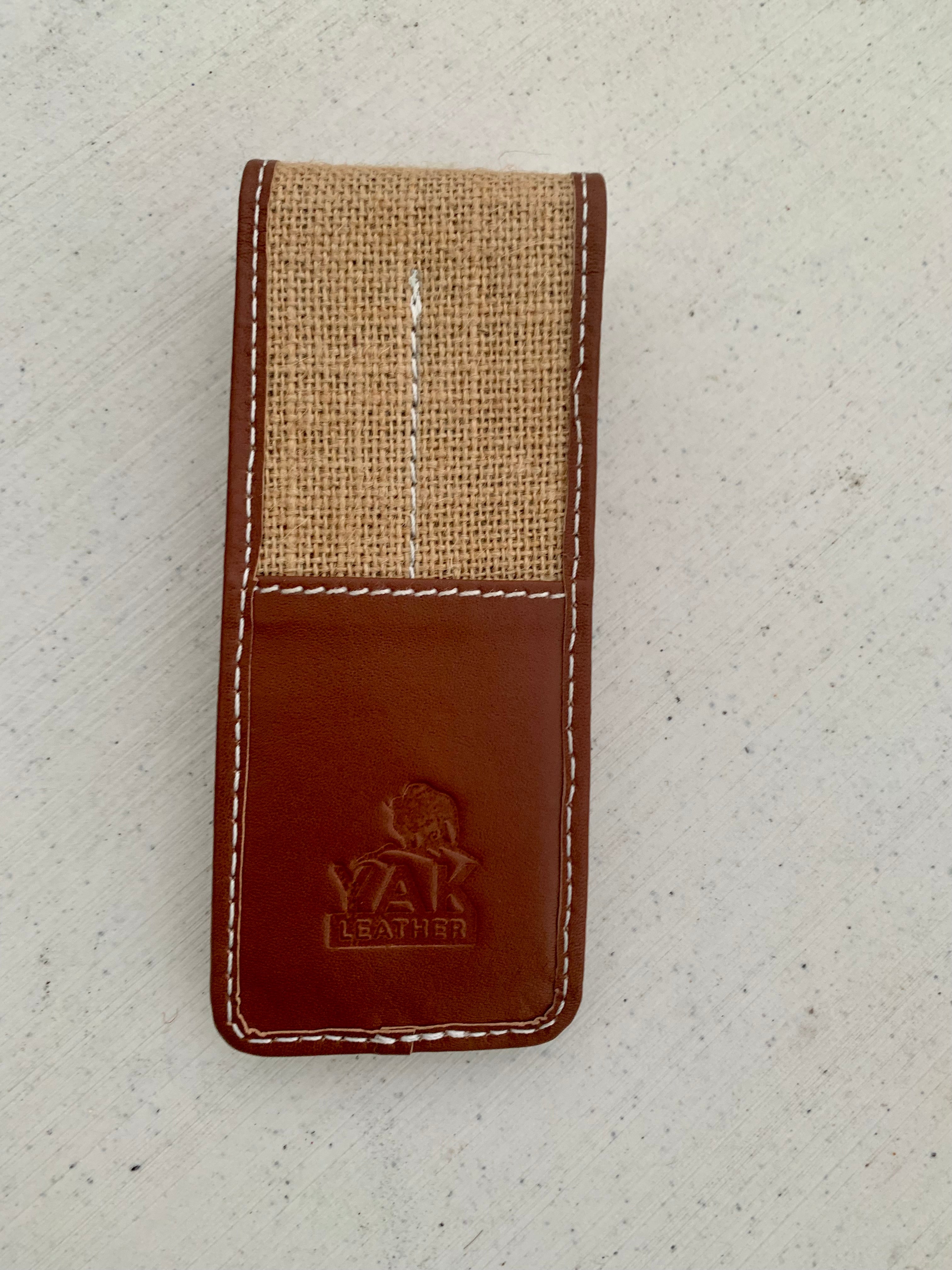 Pen Boutique Yak Leather 2 Pen Jute Cover - Tan/Brown-Pen Boutique Ltd