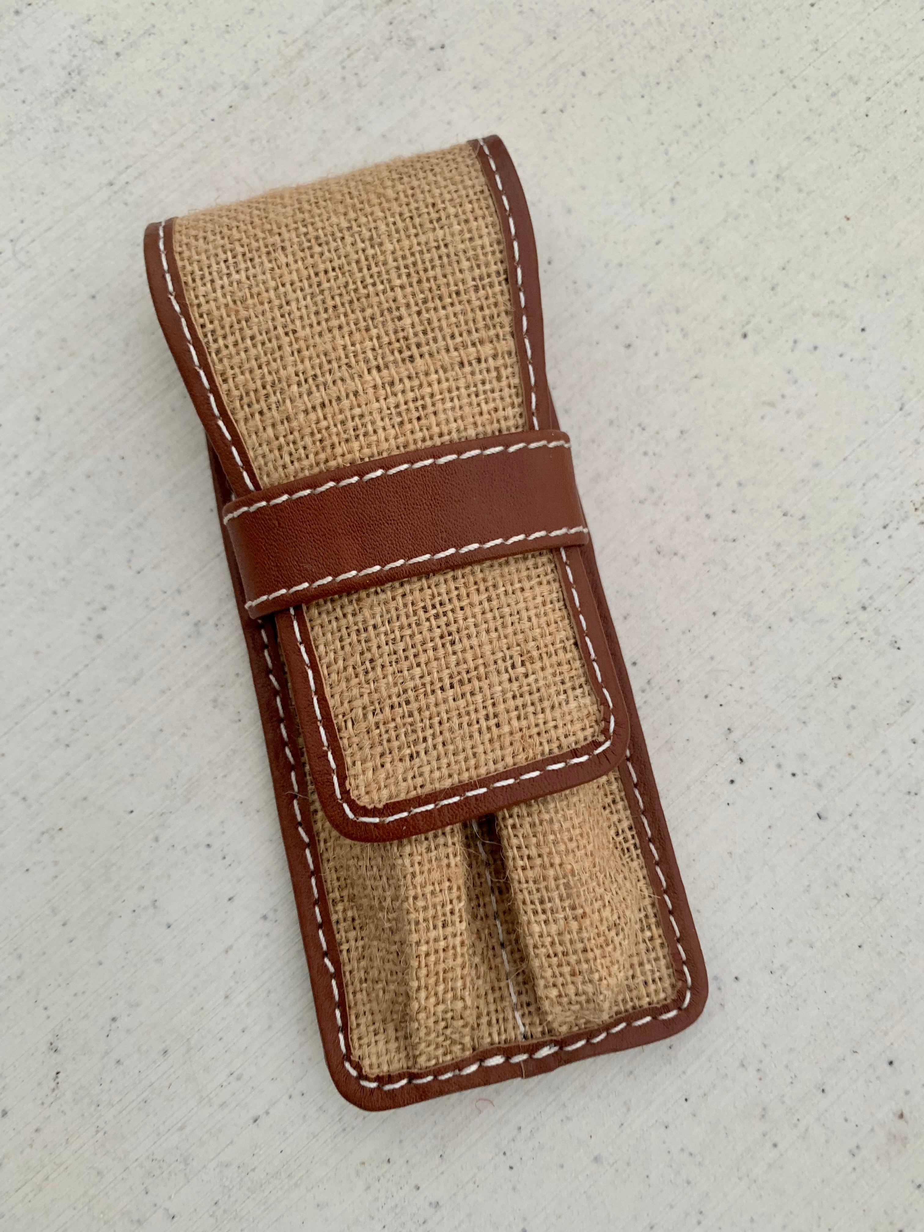 Pen Boutique Yak Leather 2 Pen Jute Cover - Tan/Brown-Pen Boutique Ltd