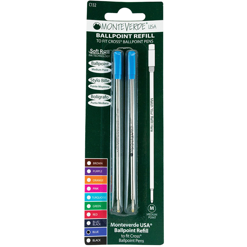 Monteverde Ballpoint refill to fit Cross pen - Blue Medium 2 per pack-Pen Boutique Ltd