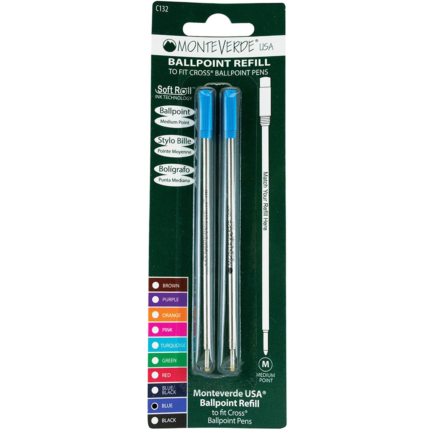 Monteverde Ballpoint refill to fit Cross pen - Blue Medium 2 per pack-Pen Boutique Ltd
