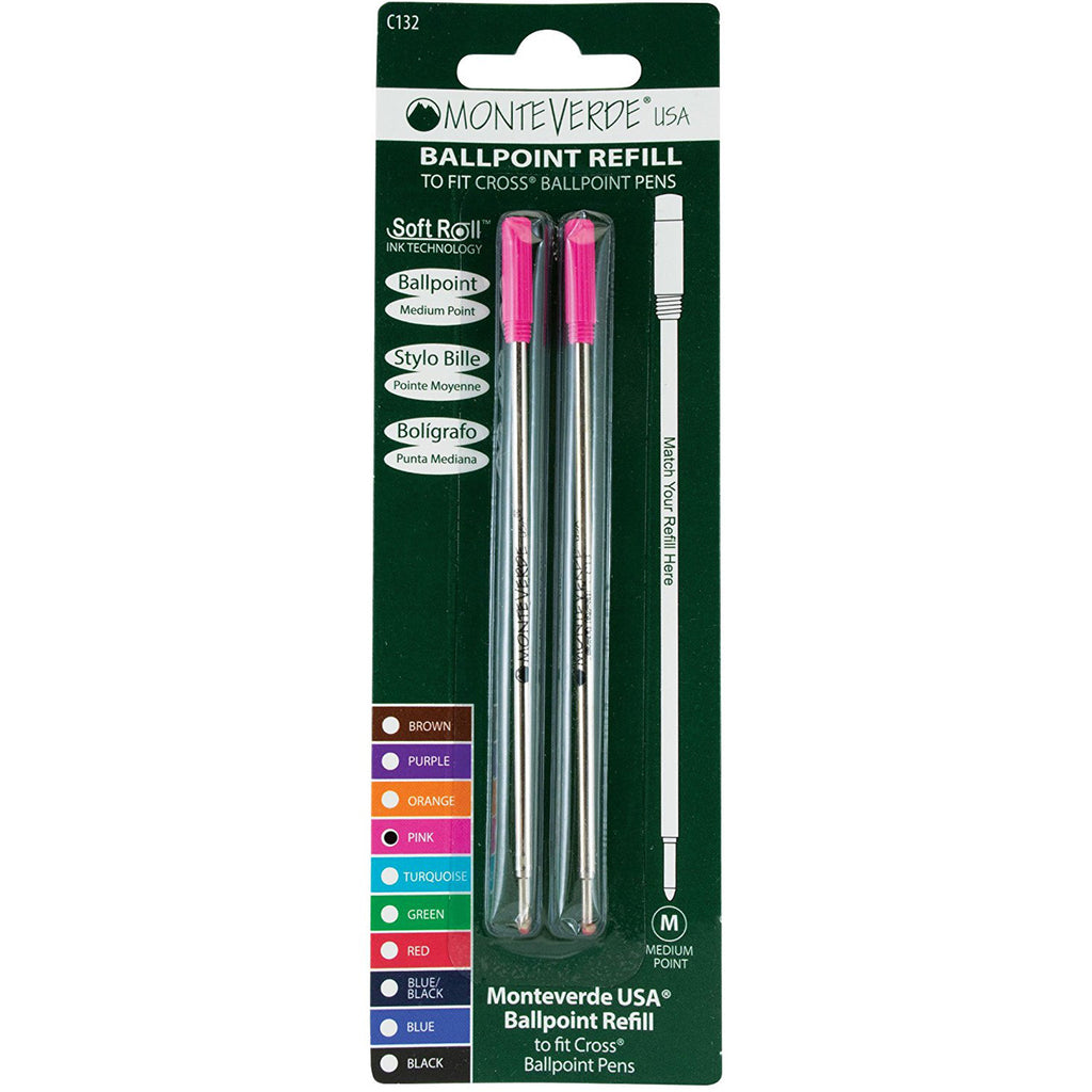 Monteverde Ballpoint refill to fit Cross pen - Pink Medium 2 per pack-Pen Boutique Ltd