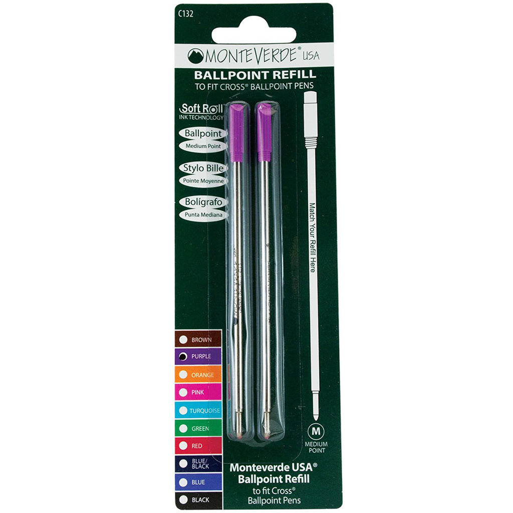 Monteverde Ballpoint refill to fit Cross pen - Purple Medium 2 per pack-Pen Boutique Ltd