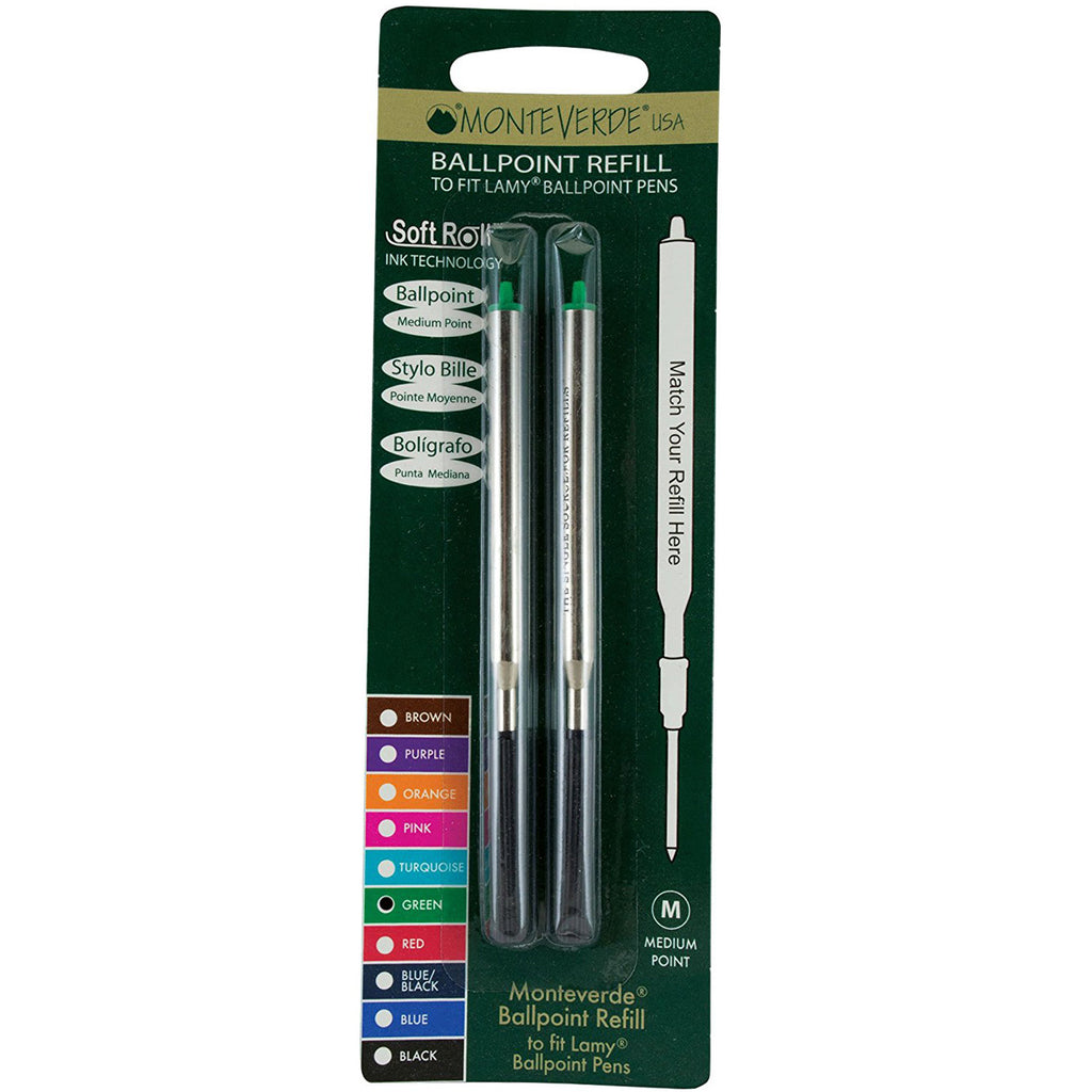 Monteverde Ballpoint refill to fit Lamy pen - Green Medium 2 per pack - Pen Boutique Ltd