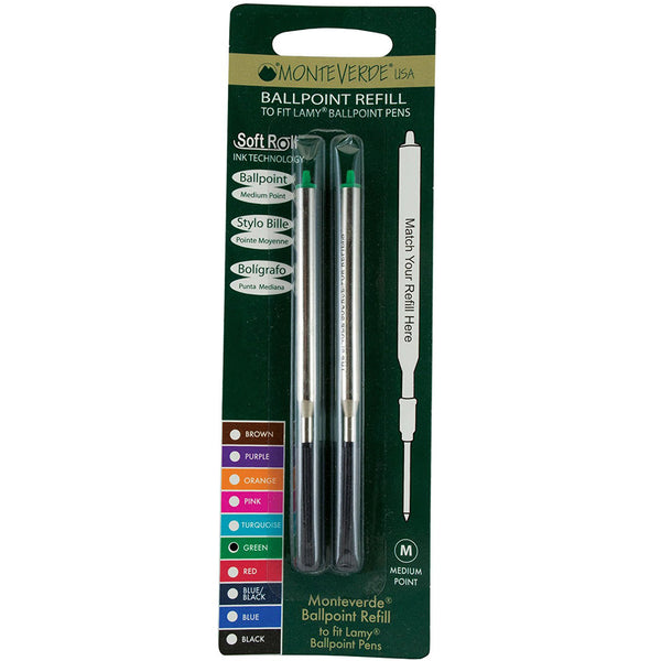 Monteverde Ballpoint refill to fit Lamy pen - Green Medium 2 per pack-Pen Boutique Ltd
