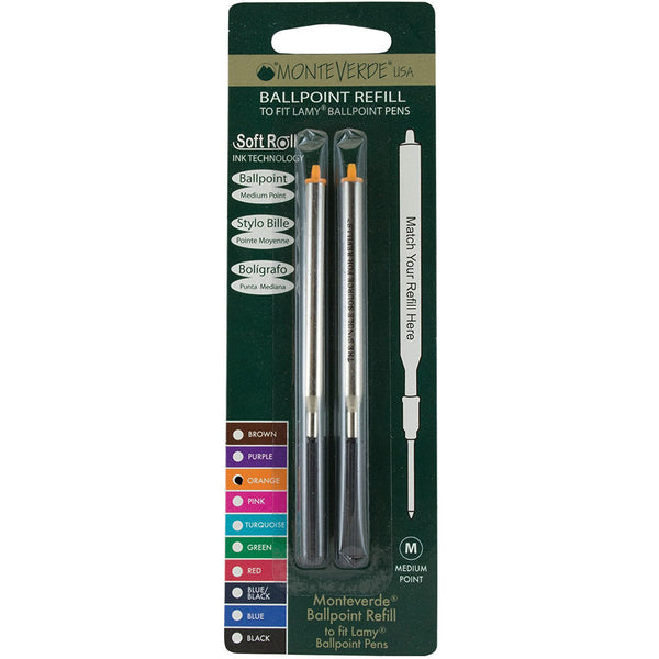 Monteverde Ballpoint refill to fit Lamy pen - Orange Medium 2 per pack-Pen Boutique Ltd
