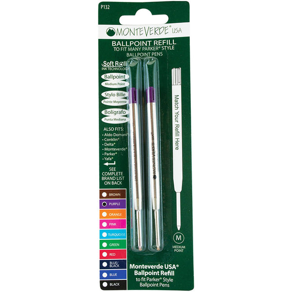 Monteverde Ballpoint refill to fit Parker pen Purple Medium 2/pack-Pen Boutique Ltd