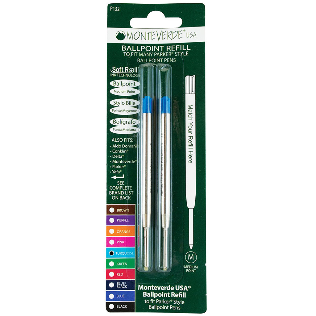 Monteverde Parker Style Soft Roll Ballpoint Refill - Medium - Turquoise - 2pcs - Pen Boutique Ltd