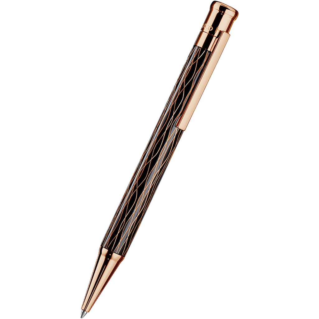 Otto Hutt Design 4 Ballpoint Pen - Black Wave - Rose Gold Trim-Pen Boutique Ltd
