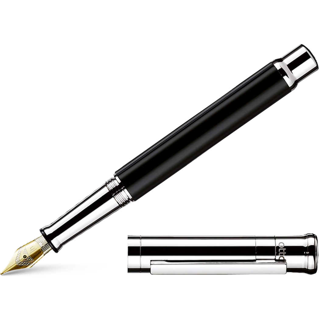 Otto Hutt Design 4 Fountain Pen - Black - Platinum Trim - 18K Gold Nib-Pen Boutique Ltd