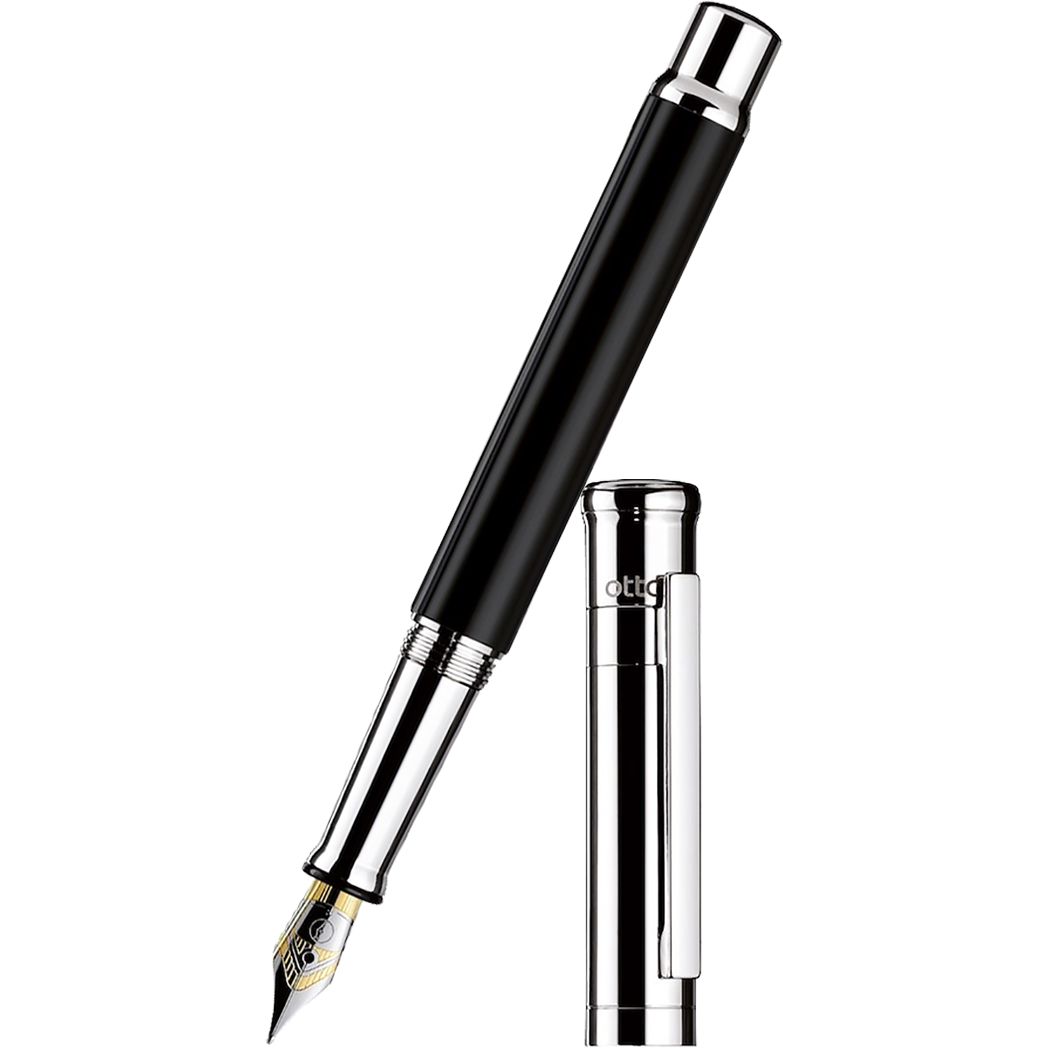 Otto Hutt Design 4 Fountain Pen - Black - Platinum Trim - Steel Nib-Pen Boutique Ltd