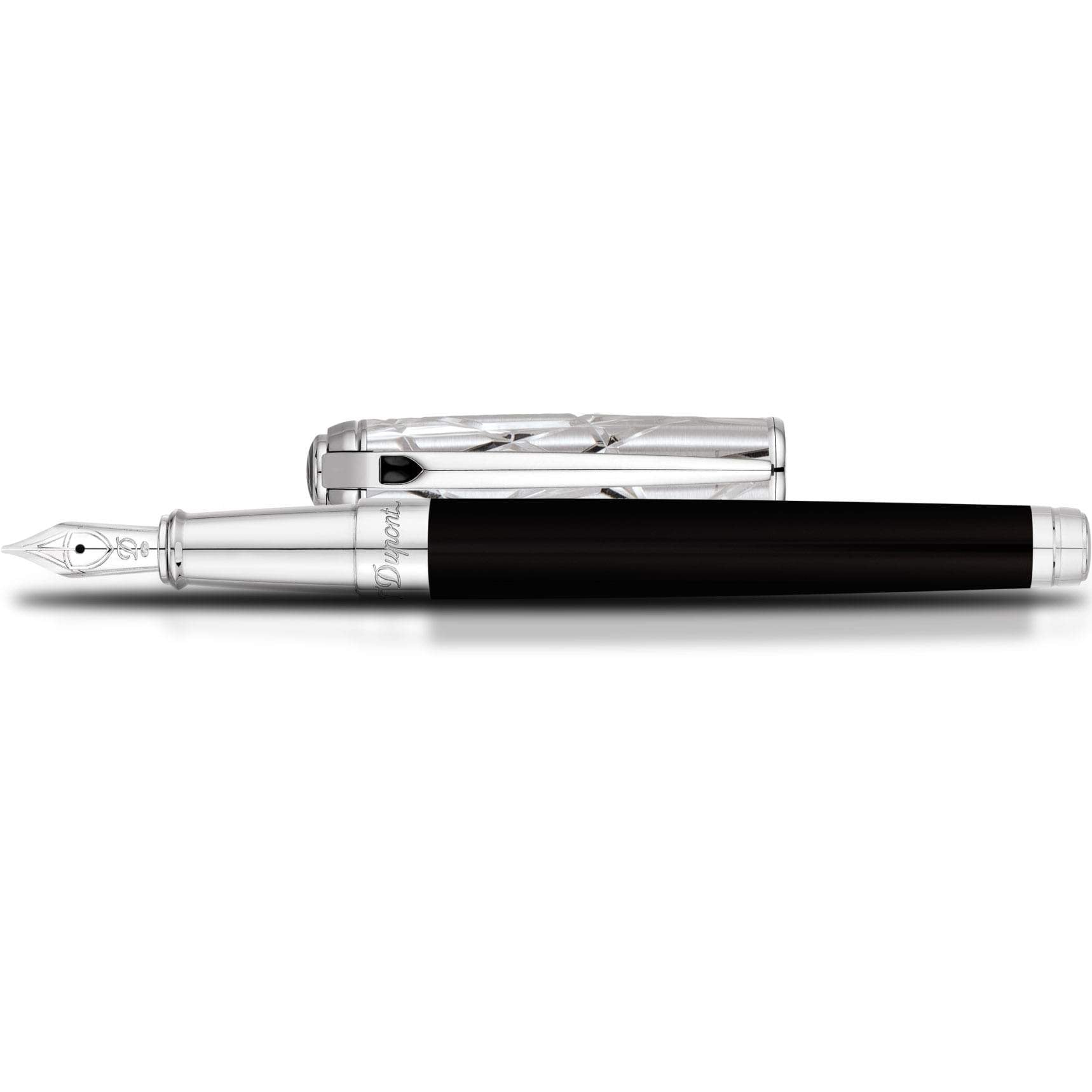 S T Dupont Fire Lines Fountain Pen - Palladium - Black-Pen Boutique Ltd